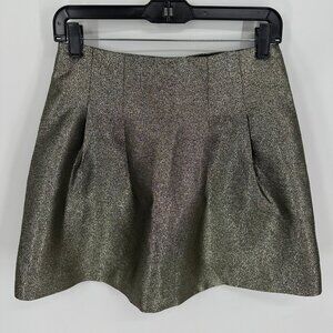 Madewell Metallic Mini Skirt 0 Flare Pleated Party Preppy Gold Black